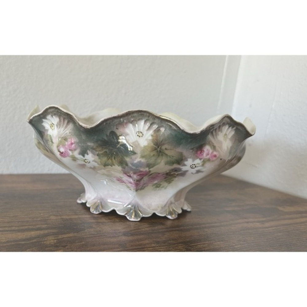 RARE Antique RS Prussia Germany‎ Centerpiece Decorative Bowl Hand Painted Floral